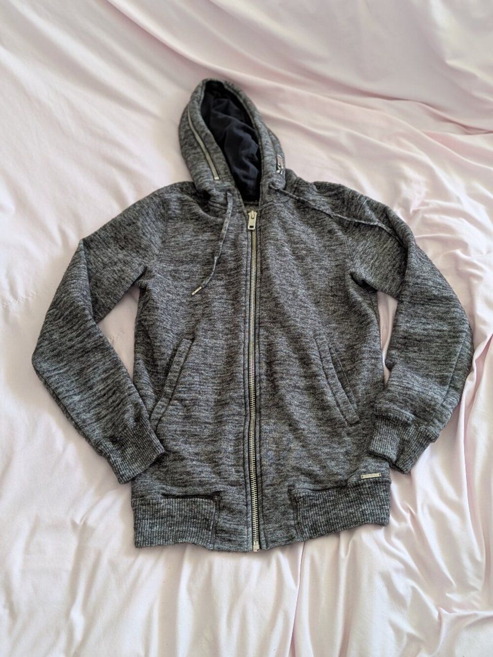 Diesel Gray Knit Full Zip Hooded Sweater Size S